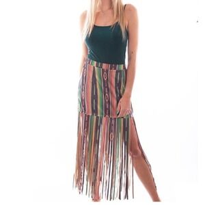 Scully Serape Fringe Long Maxi Skirt Large Boho Western Festival